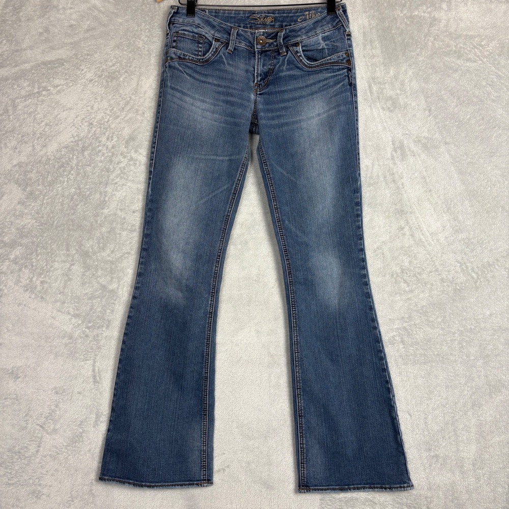 Silver Jeans Aiko Bootcut Mid Wash Embroidered Pocket Denim‎ 27/33 Flare Y2K